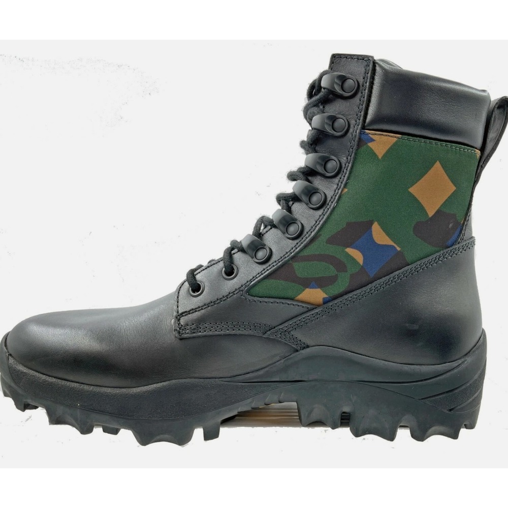 MCM Men's Black Leather Camo Nylon RESNICK Combat Boots Shoes 9AMM80, SZ. 42